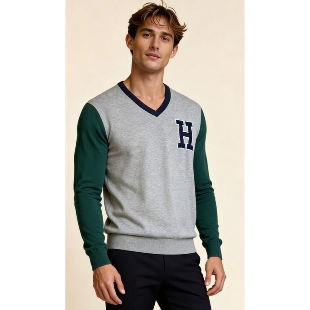 Tommy Hilfiger V Neck Varsity Colorblock Sweater Mens